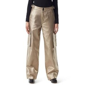 NWT Circus NY by Sam Edelman Slouchy Metallic Gold Wide Leg Cargo Pants Size‎ 32